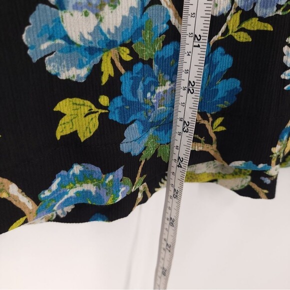 J. Jill Floral Blouse Tie Sleeve Textured Rayon Top Black Blue Career Work Large - Picture 11 of 12